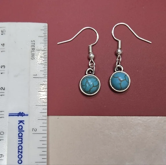 925 Silver Hook Turquoise and Silver Dangle Earrings - Picture 10 of 15